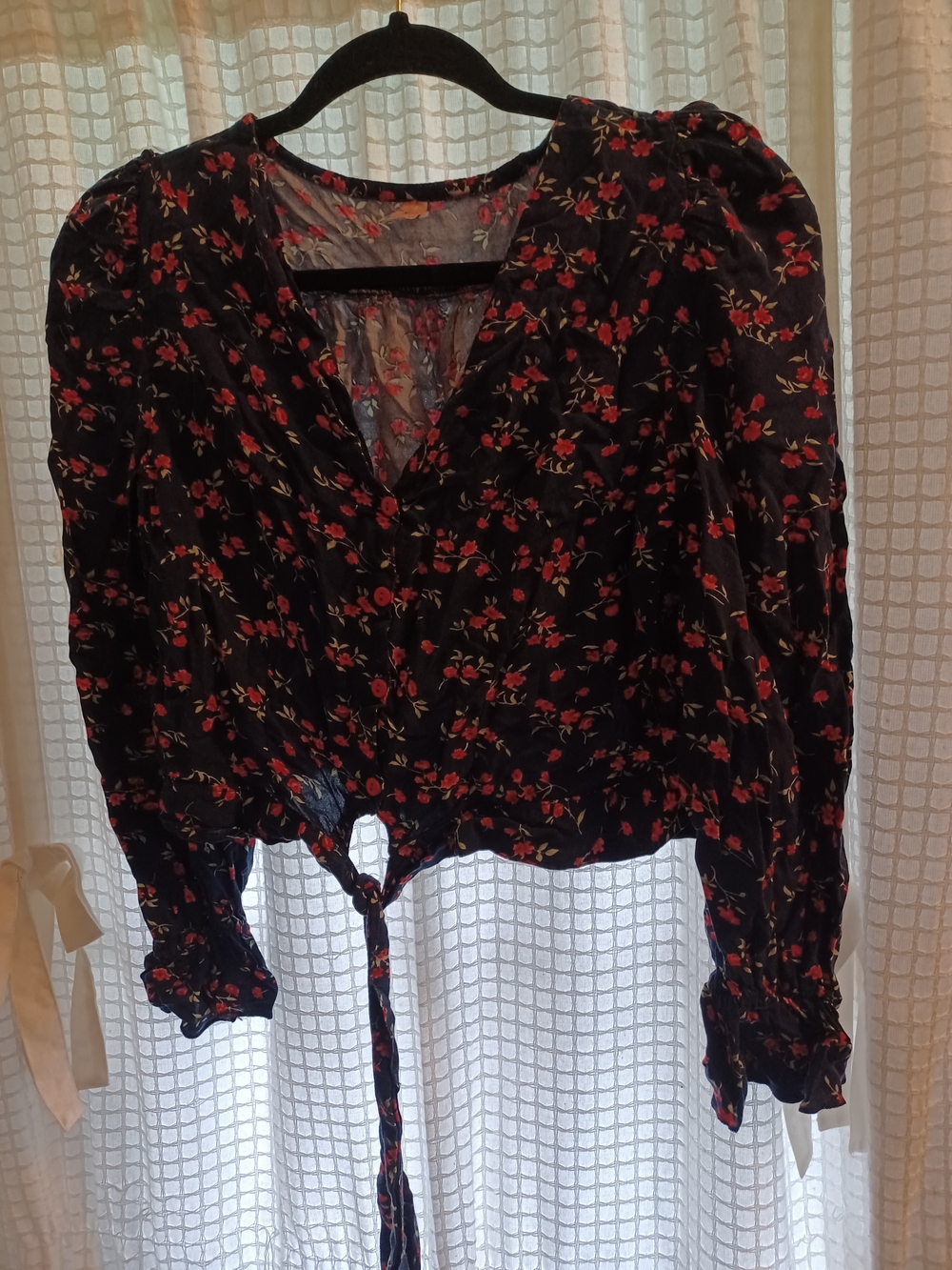 Women’s Navy Floral Tie-Front Blouse - Unbranded